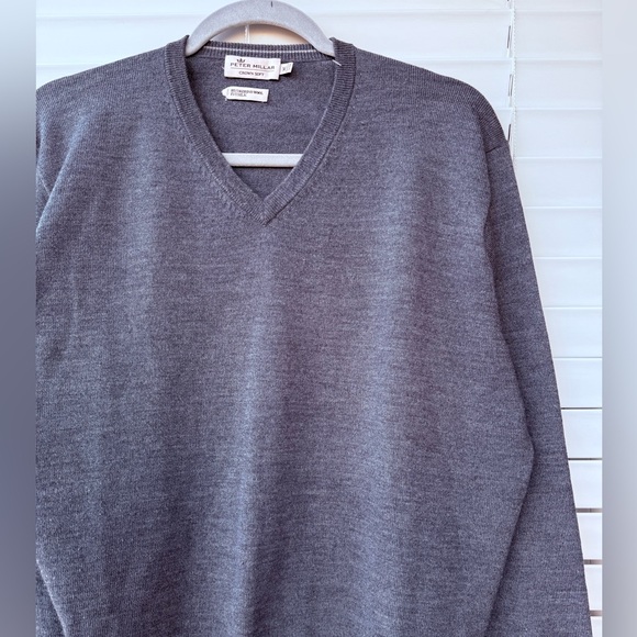 Peter Millar Sweater Mens Charcoal Gray Crown Soft V Neck Merino Wool Silk M - Picture 5 of 11
